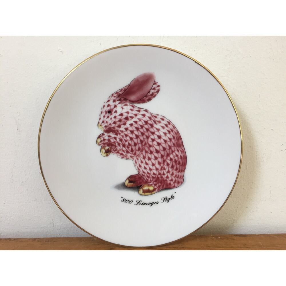 Vtg Herend Red Fishnet Bunny Rabbit Email Limoges Godinger Saucer Plate 5.75"
